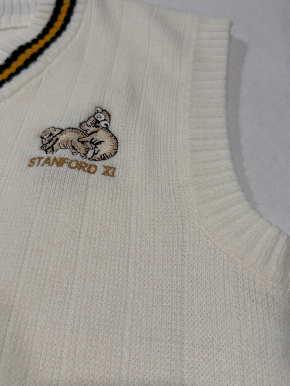 Vintage Stanford XI Sweater Vest XXL White Knit Varsity Grandpa Core Preppy - Picture 5 of 7